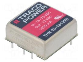 Converter: DC/DC | 20W | Uin: 18÷75V | 12VDC | Iout: 1670mA | 1"x1" | 15g