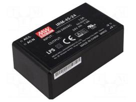 Power supply: switched-mode | modular | 45.6W | 24VDC | 87x52x29.5mm