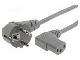 Cable | CEE 7/7 (E/F) plug angled,IEC C13 female 90° | 2.5m | grey