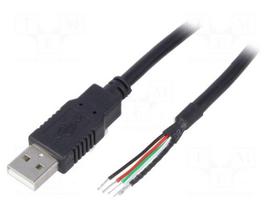 Cable | USB 2.0 | USB A plug,wires | 0.5m | black | Core: Cu