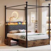 Geležinė lova su baldakimu, LED, USB, 90x190 cm
