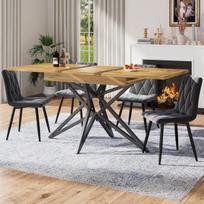 Ištraukiamas valgomojo stalas 120(160)x80 cm, juodos metalinės kojos, stalviršis riešutmedžio/marmuro imitacija