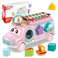 Dideli muzikiniai autobusai autobusų rūšiuokliai blokai barškutis 5in1 vaikams rinkinys Click4Toys įvairiaspalviai