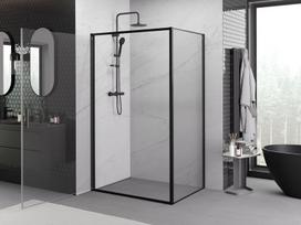 Mexen Exo atidaromos dušo kabinos 80 x 90 cm, skaidri, juoda - 817-080-090-70-00