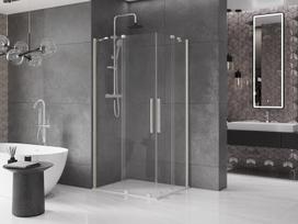 Mexen Velar Dvigubi stumdomi dušo kabina 90 x 80 cm, permatomas, šlifuotas nikeliu - 871-090-080-02-97