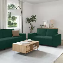 Sofa 3 dalių sofos komplektas su pagalvėlėmis, tamsiai žalias, aksomas