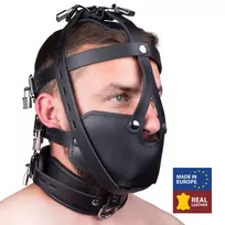 Red Leather Red Leather Full Head Mask Black Adjustable Straps European Made