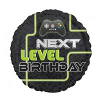 Folinis balionas gimtadieniui „Level Up Birthday“ 46 cm – kompiuterinių žaidimų temos balionas