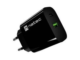 WALL CHARGER NATEC RIBERA 1X USB-A + 1X USB-C 20W JUODAS