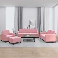 Sofa Sofos komplektas, 4 dalių, rožinės spalvos, aksomas
