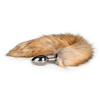 Analinis kaištis EasyToys Fox Tail Plug Nr. 2 sidabrinis metalinis kaištis + dirbtinio kailio uodega + vaidmenų žaidimai