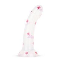 Dildo Easytoys Flower Power rožinis su blizgučiais 15 cm mažas lankstus