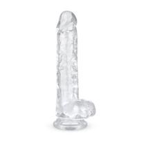 Dildo EasyToys želinis dildo su sėklidėmis 19 cm skaidrus minkštas želė, realistiška forma, siurbtuko pagrindas