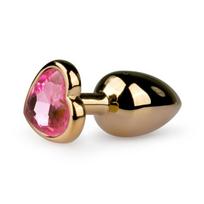 Butt Plug EasyToys metalinis analinis kaištis su auksiniu/rožiniu širdies kristalu