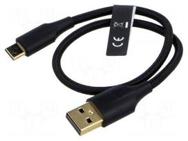 Cable | USB 2.0 | USB A plug,USB C plug | gold-plated | 0.25m | black