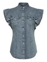 Lauren Ralph Lauren - Denim Flutter-Sleeve Shirt - Džinsiniai marškiniai - Mėlyna