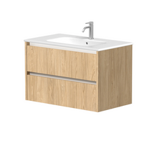 Apatinė spintelė po praustuvu KAME CITY, BU/8-3DR/35P3, balti profiliai, 80 cm, Šviesus ąžuolas