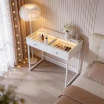 VANITII modernaus stiliaus tualetinis staliukas su reguliuojamu LED apšvietimu, dviem stalčiais ir didele saugojimo vieta. Baltas. Matmenys: 100 x 55 x 81 cm, Balta