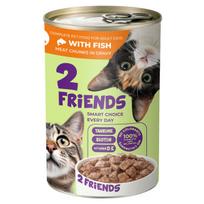 2 Friends visavertis konservuotas pašaras suaugusioms katėms, rinkinys 8 × 415 g. Gabalėliai su žuvimi padaže.