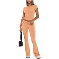 Patogus Moteriškas Sportinis Kostiumas Crop Top Ir Platėjančios Kelnės Oranžinis M, M