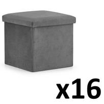 Leobert Sulankstomas Pufas M - 30 × 30 × 30 Cm, Aksominis, Pilkas, 16 Vnt.