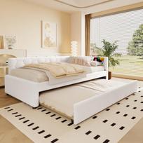 Daybed 90x200 cm, lova su Lattenrost, USB, Type-C, ištraukiamas skyrelis, baltas, be čiužinio