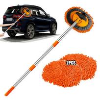 Oranžinis mikropluošto automobilio plovimo šepetys su ilga rankena 1 vnt.