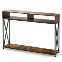 Costway Brown konsolinis stalas su atvira lentyna ir plieniniu rėmu 120 x 23 x 79 cm