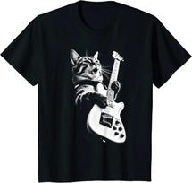 Rock Cat Playing Guitar Funny Guitar Cat Men T-Shirt Hiphop Oversized T Shirt Casual Cotton Daily Four Seasons Streetwear Tees S juoda