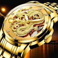 Vyriškas Verslo Tourbillon Tuščiaviduris Automatinis Mechaninis Laikrodis Madingas Auksinis Drakono Deimantinis Laikrodis Vandeniui Atsparus Šviečiantis Vyriškas Sportinis Laikrodis auksas