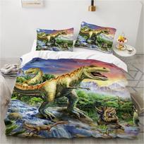 Animacinių filmukų dinozaurų antklodės užvalkalų rinkinys, dvigulė, itin minkštas pluoštas, patalynės komplektas vaikams, berniukams (140x200cm, Atsparus blukimui ir nesipūkuojantis) 140x200 (50x75cm x1