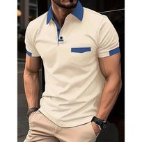 Men Simple Color Block Pocket Printed Polo Shirt S