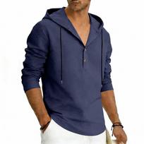 Men American Retro Casual Breathable Long Sleeve Hooded Shirt S