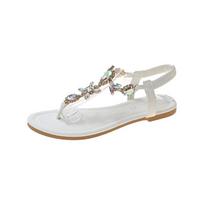 Flat Sandals for Women Dressy Rhinestone T-Strap Thong Flat Sandals for Summers Dress Beach Casual Anti-Slip Flip Flops Comfortable Slides for Women 36 balta