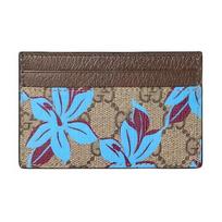 Gucci Blue tone floral pattern canvas card holder men's beige and dark brown mėlyna
