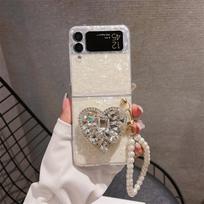 Shell pattern rhinestone bracket for Samsung Galaxy ZFlip4 folding screen hard case zflip3 lanyard protective case Z-Flip3