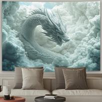 1pc Dragon in the Clouds tapestry with complex white dragon pattern, polyester fabric, suitable for living room, bedroom 70x100cm