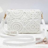 Nauja bohemiško stiliaus tuščiavidurė pintinė rankinė su užtrauktuku PU odinė crossbody rankinė stačiakampė boho paplūdimio rankinė atostogų drabužiai balta