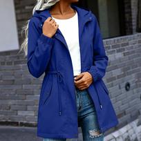 Women's Mid-Length Hooded Jacket Casual Loose Fit Windbreaker Coat with Adjustable Waist Drawstring and Front Snap Button Closure XL