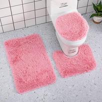 Silk Wool Non-Slip Water-Absorbent Bathroom Rug & Toilet Mat Set, 3-Piece Solid Color 40x40cm (Toilet Lid) rožinė