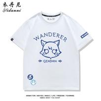 Game Genshin Impact Series Wanderer Print Tshirt Short Sleeve Summer Tee Unisex Clothes Womens Clothing Fashion Casual Tops S