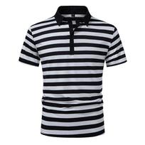 Mens Striped Collared Short Sleeve Loose Casual T Shirt For Men S