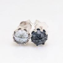 Two-Tone Crown Nickel Silver Ear Studs with Blue Accents for Women