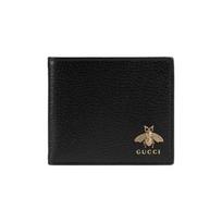 Gucci Logo metal bee decoration leather card holder wallet wallet men's black juoda