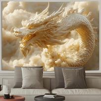1 pc 3D Dragon and Auspicious Clouds Art Tapestry - Stately White Polyester Wall Hanging, Polyester Fabric, Machine Washable 70x100cm