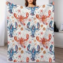 1pc Lobster and starfish coastal pattern blanket, polyester fabric, machine washable, suitable for bedroom and living room 70x100cm