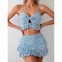 New Women's Bikini Set 2 Piece Swimsuit Women Sexy Ruffle Suspender Backless Beach Vacation Bathing Suit Swimwear S mėlyna