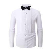 Men Long Sleeve White Formal Dress Shirt Wedding Groomsmen Plus Size Mens Shirt S