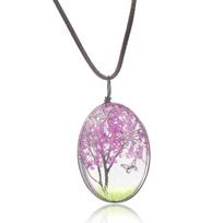 European & American Fashion Dandelion Crystal Dried Flower Necklace Sweater Chain žalia