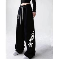 Women's Kids Letter Star Print Sweatpants American Street Style Wide Leg Trousers Trendy Long Pants S